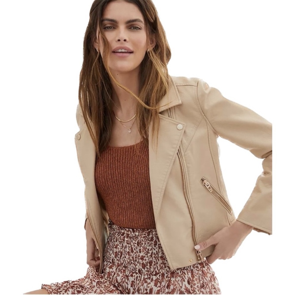 EUC Blank NYC Beige Leather Moto Jacket